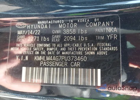 2023 Hyundai Elantra Sel z USA, uszkodzony, nr VIN KMHLM4AG7PU373460